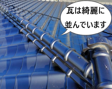 天日撤去の現地調査　屋根瓦は綺麗に並んでいる